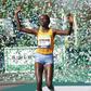 Visiline Jepkesho after winning the 2016 Paris Marathon