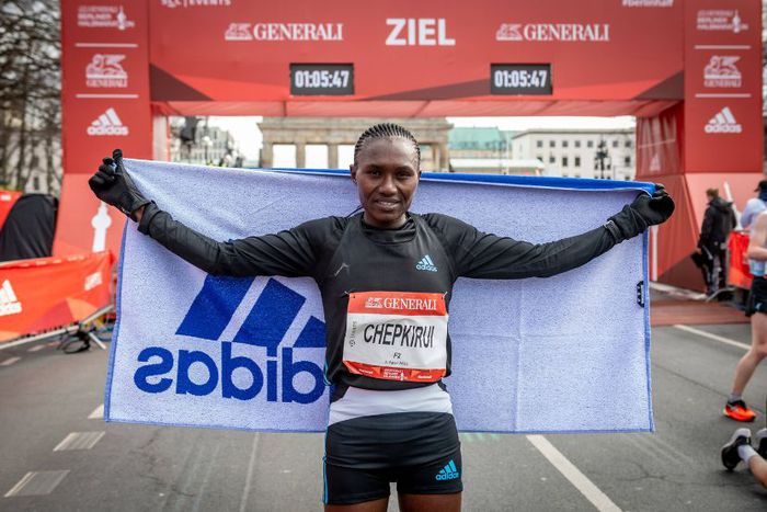 Sheila Chepkirui after winning the 2022 Berlin Half Marathon