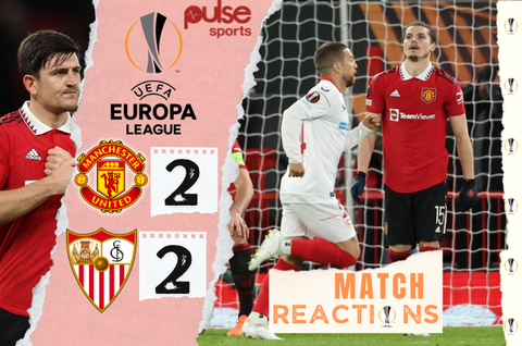 'Maguire, why?!' -Epic Reactions as Man United dramatically throw away 2-goal lead against Sevilla in the Europa League