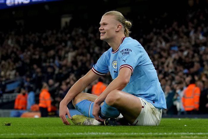 Erling Haaland celebrates his goal for Manchester City