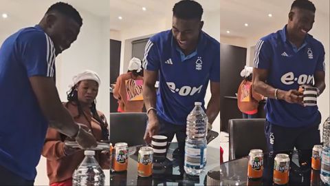 Taiwo Awoniyi: Super Eagles star packs plates after meal