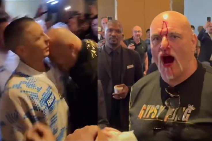 Blood flows as John Fury father of Tyson Fury father headbutts Oleksandr Usyk's team member in clash.