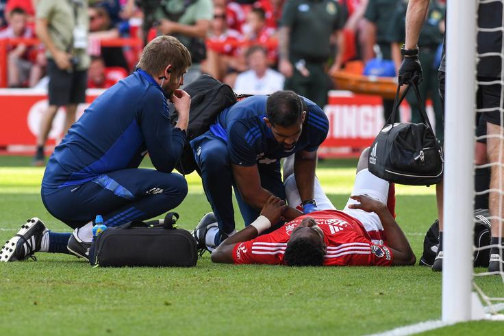 Taiwo AwoniyiNottingham Forest's Taiwo Awoniyi sustained an injury against Leicester City that has now seen him undergo emergency surgery (Credit: Imago)