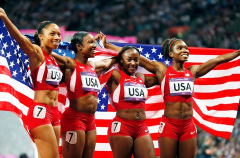 Tianna Madison, Allyson Felix, Bianca Knight, Carmelita Jeter hold the 4x100m women's world record.