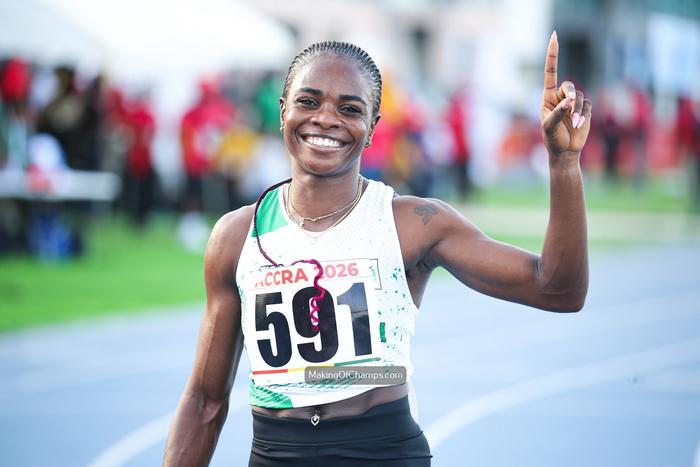 Tobi Amusan after winning Gold in Accra. Image: Making of Champions (X)