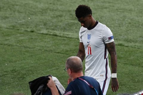 Demonstrators gather at vandalised mural over England football racism