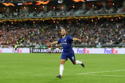 Free agent Eden Hazard cheers Chelsea on against Liverpool
