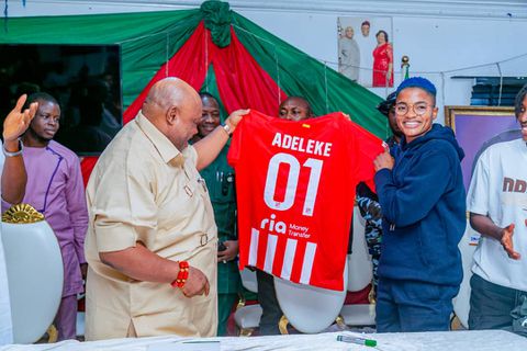 The Atletico Madrid jersey Ajibade gave the governor had the name Adeleke and the number 01. (Instagram/Rasheedat Ajibade)