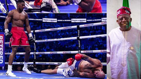 Anthony Joshua emulates Tinubu after Helenius knockout - Nigerian-born boxer roars 'Let me breathe'
