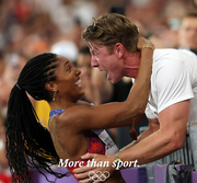 Fans marvel at Olympic Long Jump gold medalist Tara Davis-Woodhall of USA and her double amputee husband, Hunter