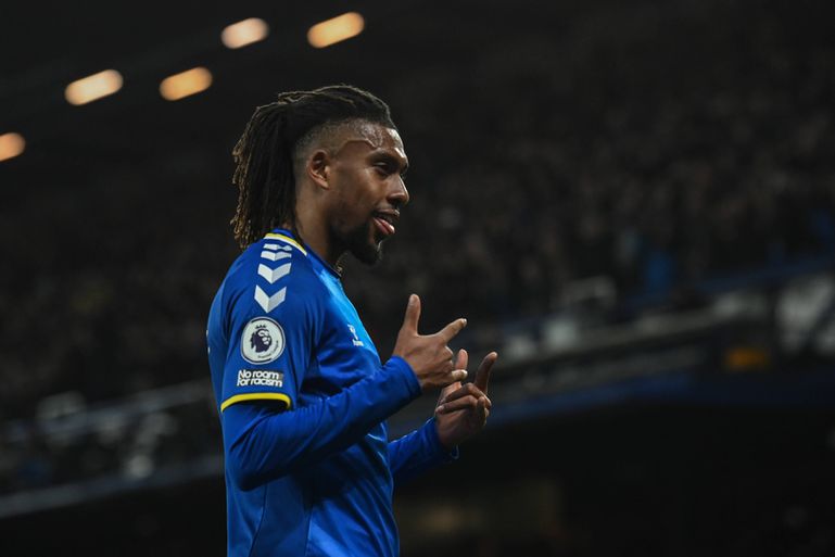 Alex Iwobi celebrates scoring for Everton against Newcastle in 2022