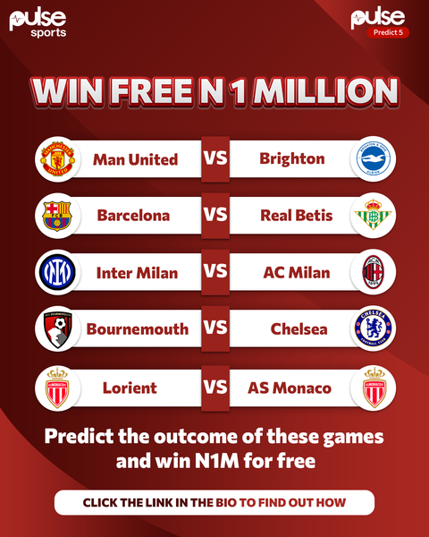 Pulse Sports prediction game: Enter your week 5 predictions for a chance to win ₦‎1 million