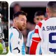 Lionel Messi reacts to Sanabria spitting at him