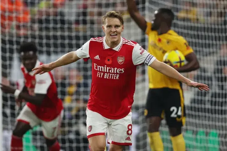 Martin Odegaard scores brace to send Arsenal five points clear at the top