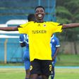 Joseph Mwangi of Tusker FC celebrates a goal against Nairobi City Stars.