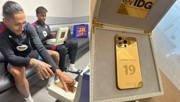 Raphinha gifts Lamine Yamal with £10,000 custom-made gold iPhone to celebrate Kopa Trophy