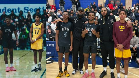LeBron James and Carmelo Anthony recreate high school rivalry with their children Bronny and Kiyan
