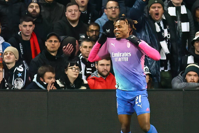 UEFA Champions League Newcastle United v AC Milan Samuel Chukwueze 21 of AC Milan celebrates his goal to make it 1-2