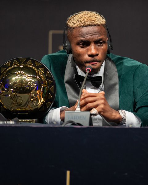 Victor Osimhen during his CAFAwards2023 press conference. (Photo Credit: Champions League/X)