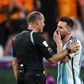 MESSI Lionel of team Argentina talk to referee MATEU Antonio after first half during the FIFA World Cup Qatar 2022