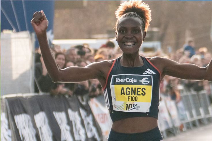 Agnes Ngetich reacts after breaking the 10km world record in Valencia