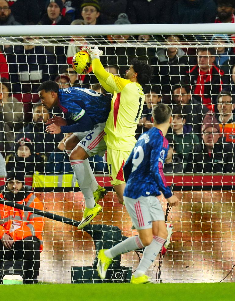 Arsenal's David Raya during the game against Brentford.