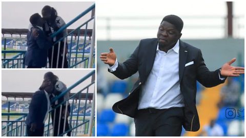 Remo Stars coach rewarded with hot kiss after recovering from Sporting Lagos lashing vs Enyimba