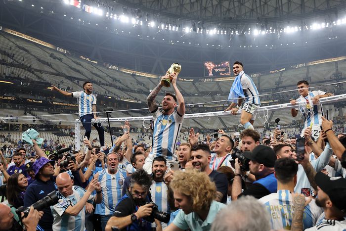 Lionel Messi celebrating Argentina's World Cup win