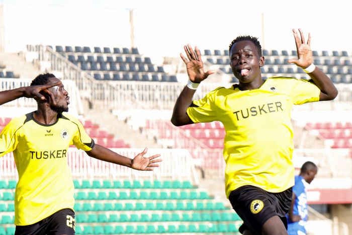Rodgers Ouma (L) and Stewart Omondi (R) celebrating in a past match
