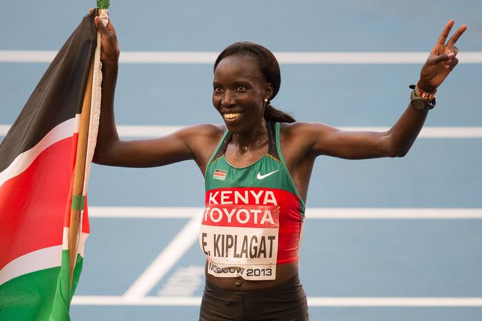 Edna Kiplagat after winning the marathon at the 2013 Moscow World Championships