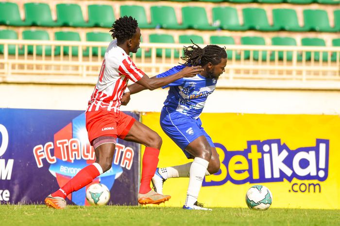 AFC Leopards captain Eugene Mukangula tussling for the ball with an opponent.