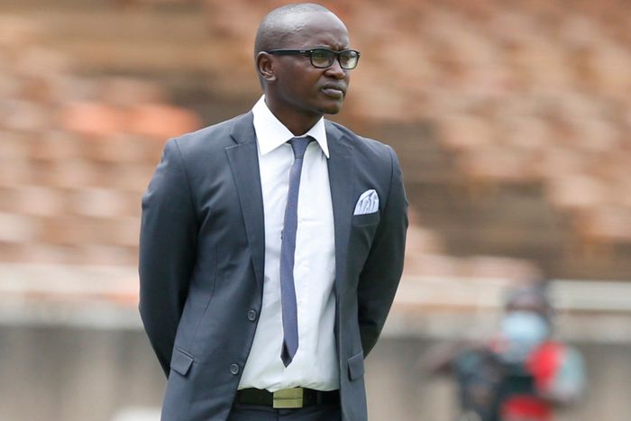 Bandari head coach Anthony Modo Kimani on the touchline.