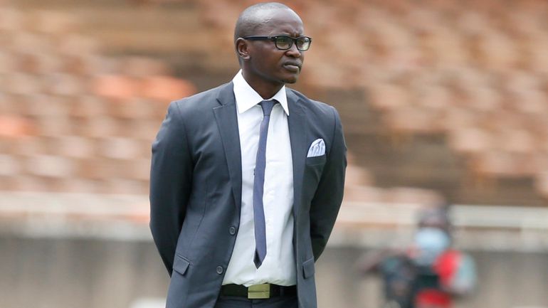 Bandari head coach Anthony Modo Kimani on the touchline.