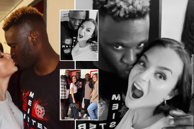 Victor Boniface and girlfriend Rikke Hermine Jansen share a kiss after Leverkusen’s historic Bundesliga triumph