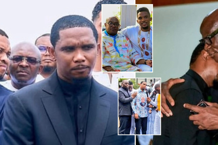 Samuel Eto’o in tears as he finally buries his father 11 months after his death