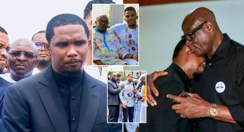 Samuel Eto’o in tears as he finally buries his father 11 months after his death