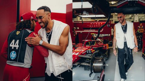 Aubameyang teams up with Lewis Hamilton at Formula 1 Bahrain Grand Prix