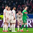 Jamal Musiala of FC Bayern Munchen, Michael Olise of FC Bayern Munchen, Konrad Laimer of FC Bayern Munchen, FC Bayern Munchen goalkeeper Jonas Urbig, Kingsley Coman  || Image credit: Imago