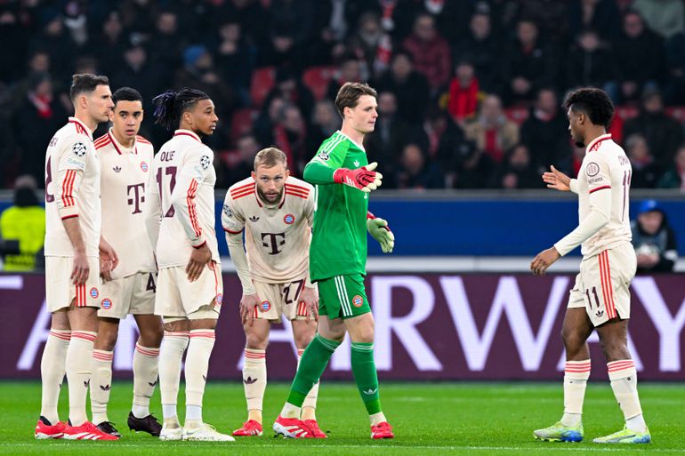 Jamal Musiala of FC Bayern Munchen, Michael Olise of FC Bayern Munchen, Konrad Laimer of FC Bayern Munchen, FC Bayern Munchen goalkeeper Jonas Urbig, Kingsley Coman  || Image credit: Imago