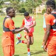Baron Ochieng (L) during a recent training session with his Rising Stars teammates.