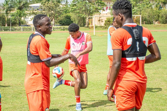 Baron Ochieng (L) during a recent training session with his Rising Stars teammates.