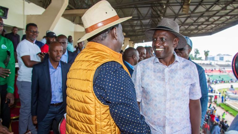President William Ruto and Raila Odinga at Nyayo Stadium.