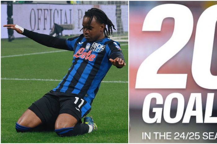 Nigeria and Super Eagles superstar Ademola Lookman celebrates his 20th goal of the season.