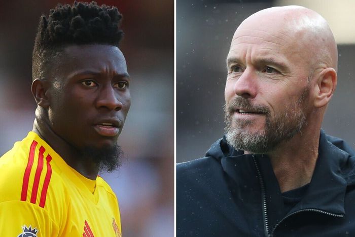Manchester United boss Erik ten Hag and goalkeeper Andre Onana || Image via Metro UK