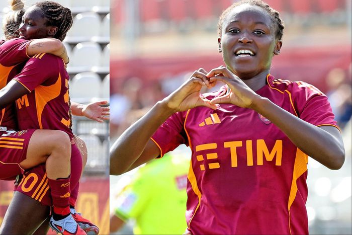 Super Falcons of Nigeria star Rinsola Babajide scores the 1st goal for AS Roma in a 3-0 win against Sassuolo in a Serie A Women's Cup fixture.