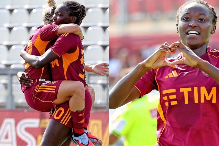 Super Falcons of Nigeria star Rinsola Babajide scores the 1st goal for AS Roma in a 3-0 win against Sassuolo in a Serie A Women's Cup fixture.