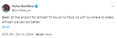 Super Eagles of Nigeria striker Victor Boniface has lamented a 13-hour airport delay in Libya without food ahead of their AFCON 2025 qualifier.