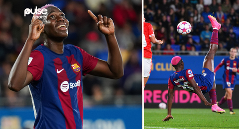 [Watch] Oshoala scores stunning bicycle kick in Barcelona's Champions League triumph over Benfica