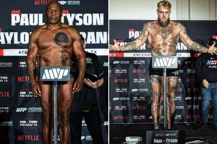 Mike Tyson looks bigger than Jake Paul as they weigh in for the mega fight.