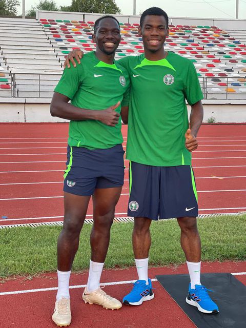 Raphael Onyedika and Keneth Omeruo in Super Eagles training